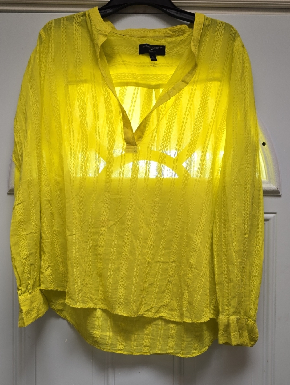 Banana Republic Sheer V-Neck Long Sleeve Blouse in Bright Yellow